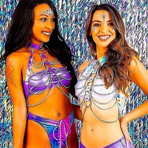Metallic purple body chain harness top 💟